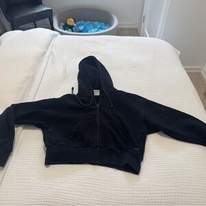 Cozy Sweatfleece Boyfriend Boxy Zip Hoodie black size s